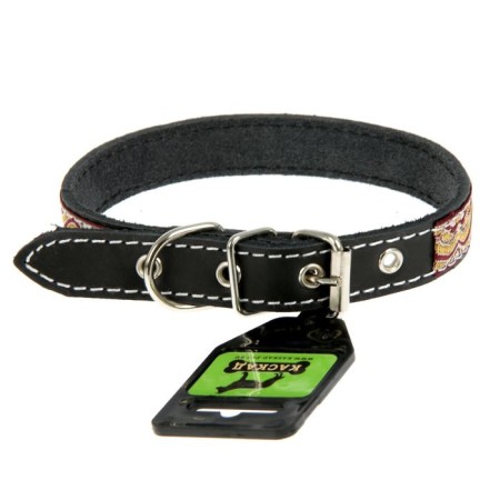 Decorated leather collar, 32-40 x 2 cm, mix of flowers-1