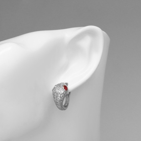 Earrings with rhinestones "Snake" obsession, white color in silver-2