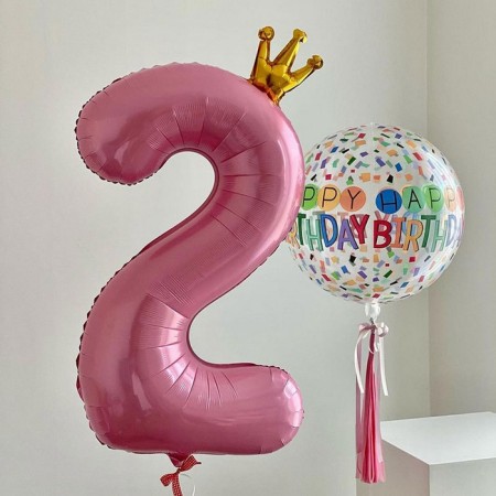 Foil ball 40 "" Number 2 with the crown ", the color is pink-4