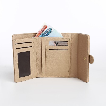 Women's wallet on the button, beige color-4