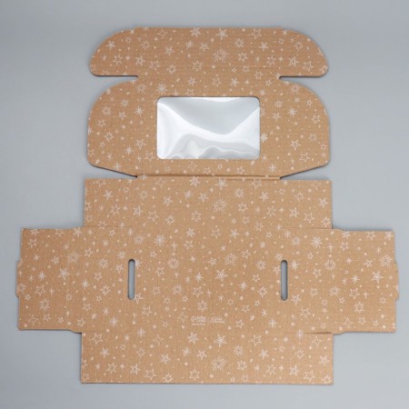 Box a gift team with a window, packaging, "stars", brown, 24x8x16 cm-4