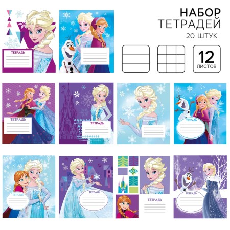 A set of notebooks is 20 pieces, 12 sheets, September 1, in a cage and ruler, cover covered paper, cold heart