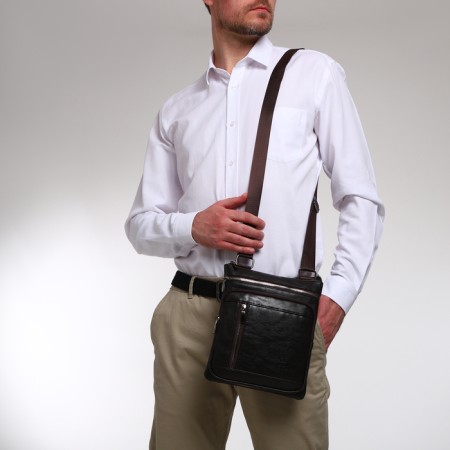 Men's bag with lightning, Terra Dever, 2 pockets, a long belt, brown color-6