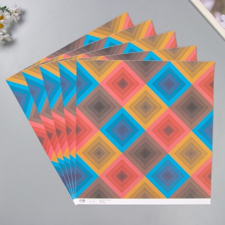 Scrapbooking paper bilateral "bright geometry" density 180 grams set 5 pcs 30.5x32 cm 1071-2