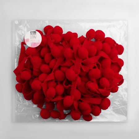 Decorative braid with pompons, 35 ± 5 mm, 9.1 ± 0.5 m, red color-1