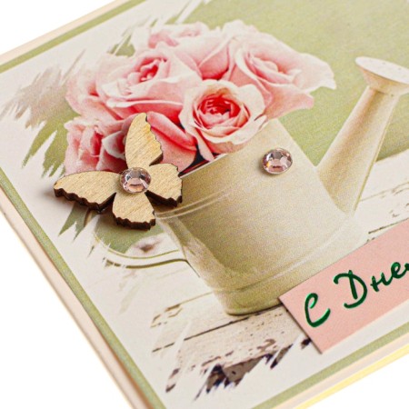 Postcard "Happy Birthday!" Handmade, pink roses, 8 x 9 cm-2