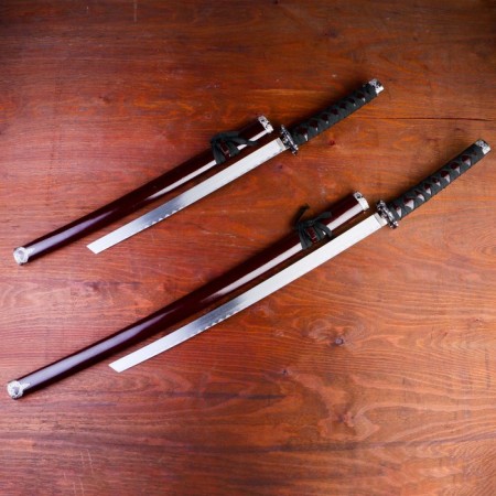 Suv. Product Katana 2V1 on a stand, scabbard wood, red gloss 78/99cm-1