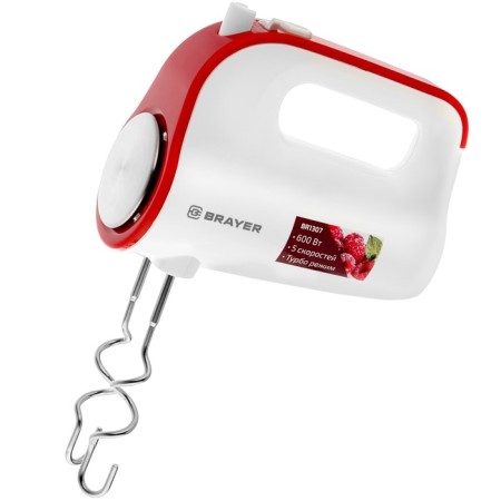 Mixer Brayer 1307br, manual, 600 watts, 5 speeds, white-red-1