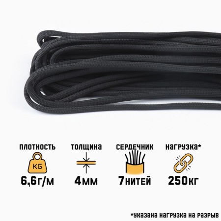 Paracord 550, graphite, d - 4 mm, 10 m
