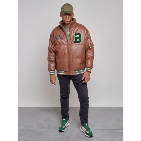 Eco -leather jacket men, size 50, brown color-8