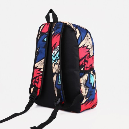 School backpack from textiles on a zipper, 3 pockets, red/blue color-3