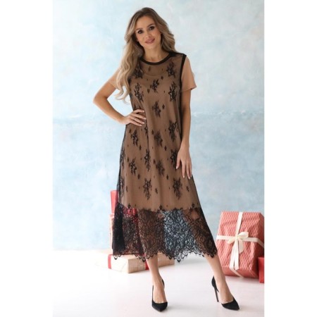 Women's dress, size 42, beige color, black