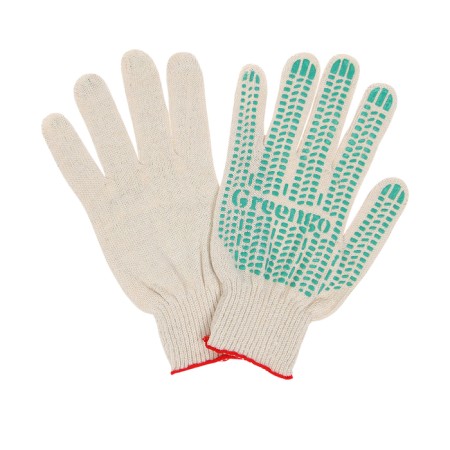 Garden gloves, x/b, knitting grade 10, 4 threads, size 9, with PVC dots, white, Greengo-1
