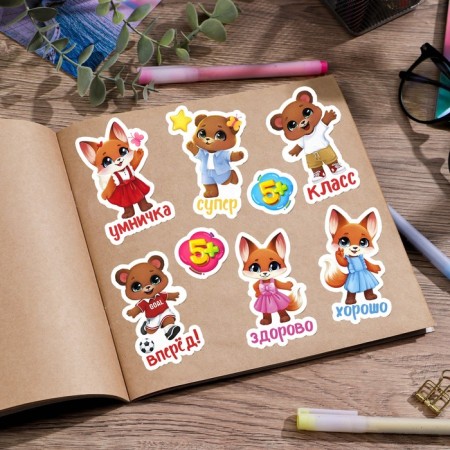 Paper stickers of the evaluation "Fox and Bear", 11 x 18 cm-2