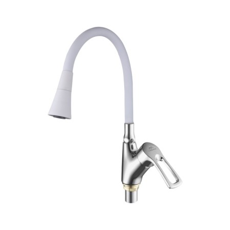 Fashun A4466+A7356 kitchen mixer, single -leaf, flexible spout, brass, white