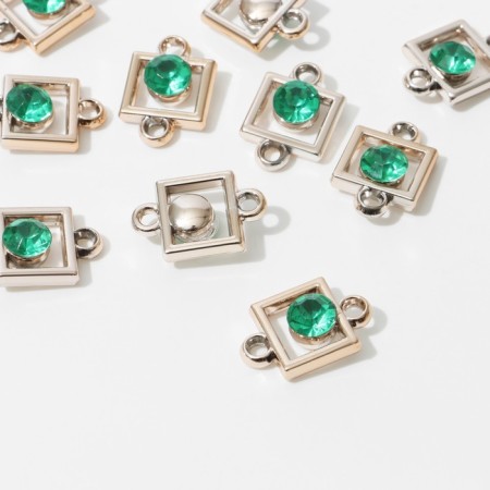 Connector "Square" 2.3 × 1.5 × 0.6 cm, (set 10 pcs.), Green color in gold
