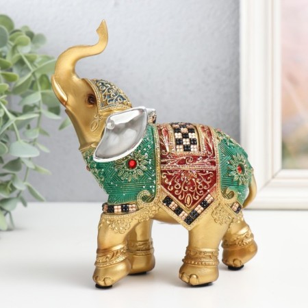 Polystone souvenir "Elephant - Red -green Popona with rubies" 12.5x5x15.5 cm-3