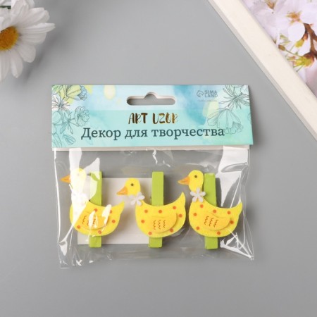 Decor for creativity wood, felt "clothespin. Duck with a flower" set of 3 pcs 1.8x4.9 cm-3