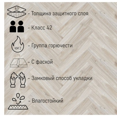 Waterproof SPC laminate Cronafloor Herringbone 4V Oak Nice H002 640*128*4.5 mm 1.31m2-1