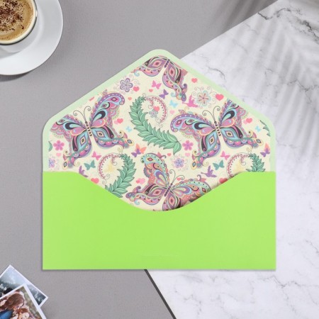 Money envelope "Universal" velvet, butterfly, green background, 19x9.3 cm-3