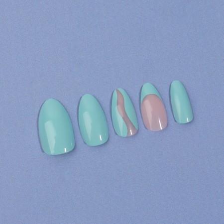 Freshness patch nails, 24 pcs, with glue plates, almond shape, blue/pink color-5