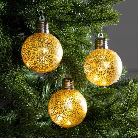 A set of Christmas tree balls “Golden stars” 3 pcs., Battery, 5 LED, glow warm white