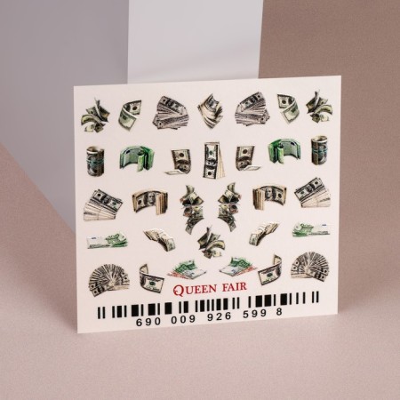 Slider - nail design "dollars", voluminous, green/gray color