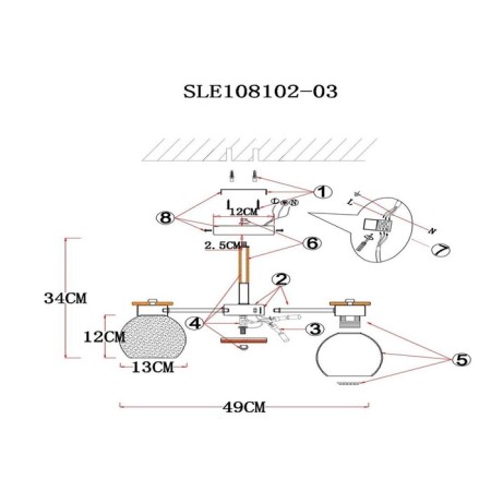 Ceiling EVOLUCE lamp. Sle108102-03. Rasco. 3x60 watts, E27, 49x49x35 cm, black color, dark tree-3