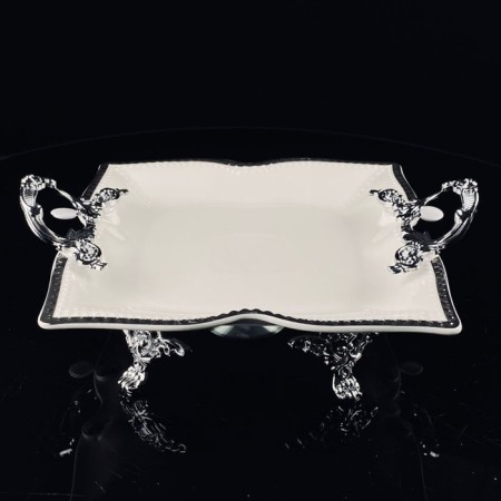 Dish with handles Lenardi Atlantis, on legs, porcelain, length 33 cm