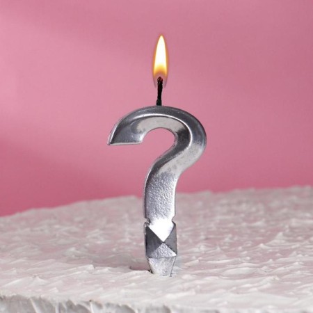 Candle in the Cake "Fine", question mark, silver metallic, 6.5 cm