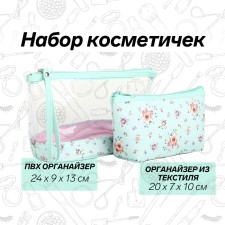 A set of cosmetic bags 2 in 1 with a zipper, the color is turquoise