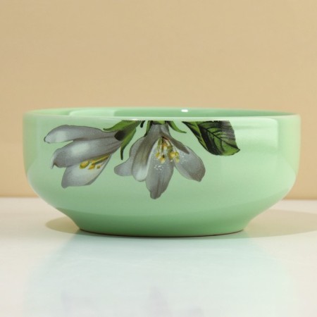 Deep plate ceramic Lemon Flowers, 14.5 cm, 550 ml, green color-1