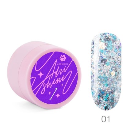 Adricoco Shine nail design, reflective, with a holographic glitter, No. 01 holographic silver