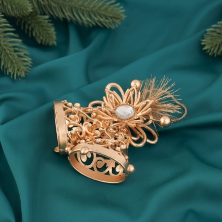 Christmas tree decoration "Bell with flower" 11x10 cm, gold-1