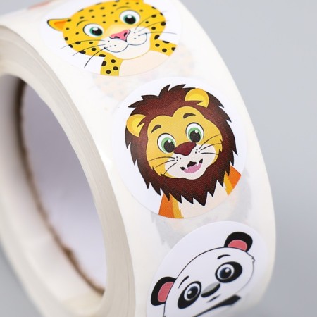 Sticker Paper "Wild animals - emotions" d = 2.5 cm 500 pcs in a roll 3x6.5x6.5 cm-3