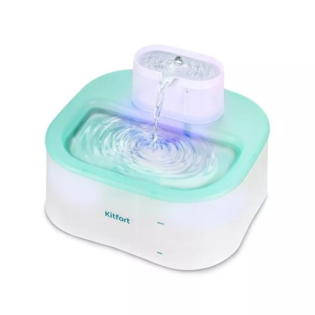 Animal fountain KitFort KT-6365, 5 W, 6 l, backlight, white and turquoise