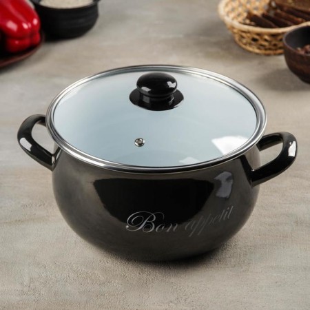 Metallic pan, 5.1 l, glass cover, induction, black color