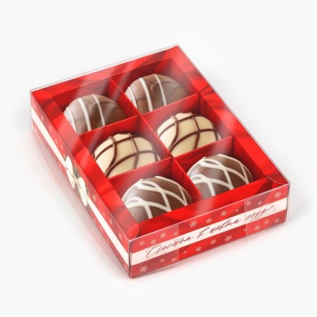 Box for 6 sweets with the cells "New Year's bow", 10 x 14.5 x 3 cm, New Year