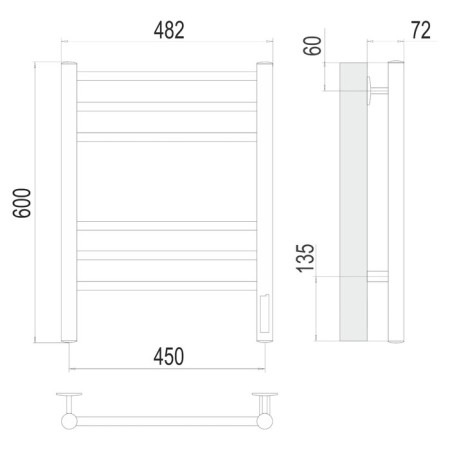 Terminus heated towel rail "Aurora" P6, 450x600 mm, dimmer, white matte-2