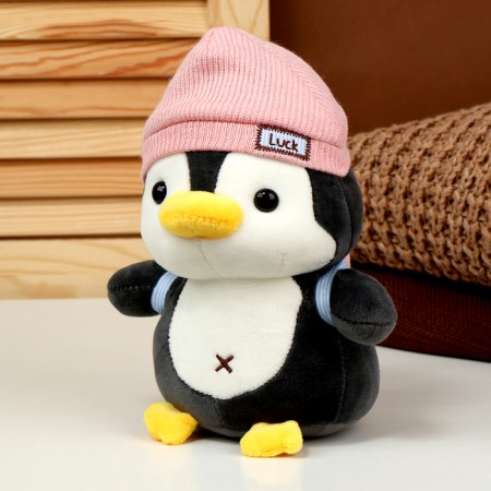 Soft toy "Penguin" with a backpack, in a pink hat, 22 cm-2