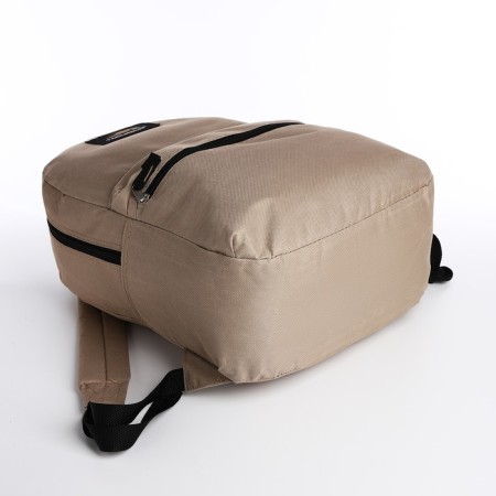 A backpack with a zipper, an outer pocket, beige color-4
