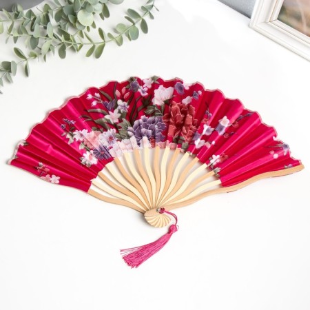 Fan bamboo, textiles h = 21 cm bend, with a brush "flowers" in a box, bright pink-1
