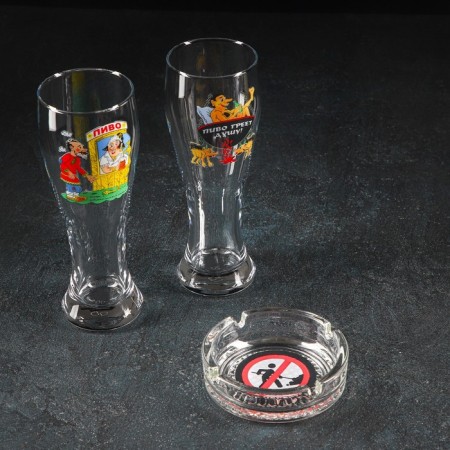 Set "jokes", 2 glasses for beer 300 ml, ashtray-1