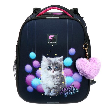 School backpack 38 x 30 x 16 cm, ergonomic back, stavia "kitten in cannons", black-2