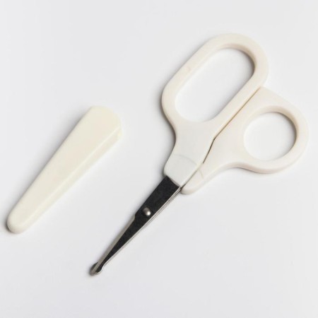 Baby manicure scissors with a cap, white color