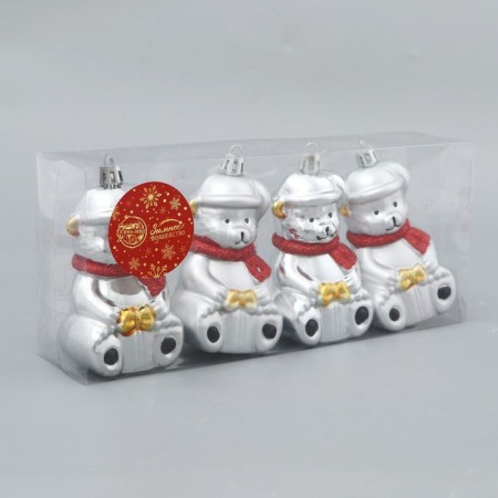 Christmas tree decoration "Bear in a scarf" (set 4 pcs) 5.5x8 cm, silver-3