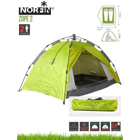 The semi-automatic tent is 2 seats. Norfin zope 2 nf
