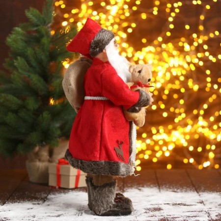 Santa Claus "In a red fur coat with a bear" 45 cm-3