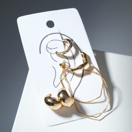 Earring "Kaffa" rings with a chain, color gold-1