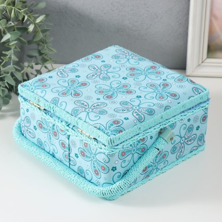 Casket for needlework "Butterflies and flowers on blue" 20x20x11 cm-4